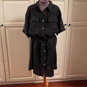 MADE IN ITALY size XL.  LINEN shirt dress, full button front, cuff shirt sleeves